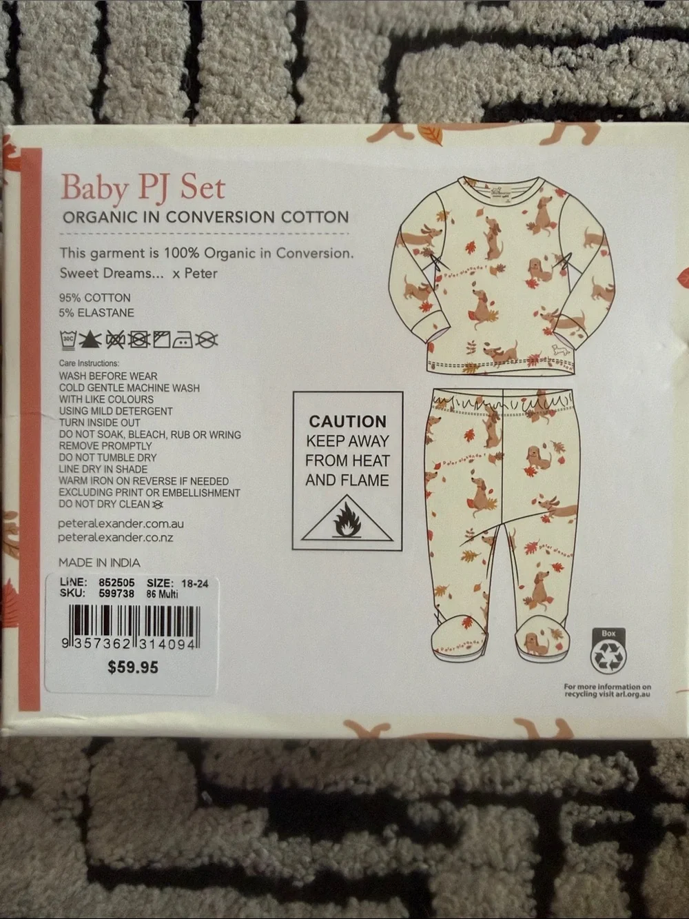 BNIB Peter Alexander 2 Piece Baby PJ Set Sz 18-24 M